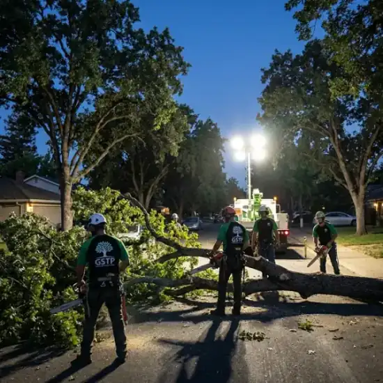 Emergency night tree removal in New Orleans after a storm